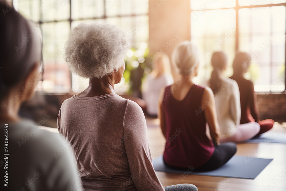 Different age people doing yoga nature park private club spirituality concept Generative AI Different age people doing yoga nature park private club spirituality concept Generative AI