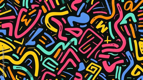 Energetic Doodle Pattern with Vibrant Colorful Shapes and Lines for Dynamic Backgrounds