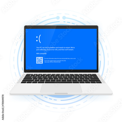 Interrupt request level classic blue screen of death error. Error device, software and hardware problem. Vector illustration.