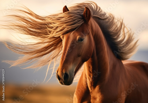 horse gallops in motion, powerful beautiful horse, portrait, close