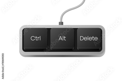 Ctrl Alt Delete button combination. Computer Keyboard. Word on pc computer keyboard. Vector illustration.