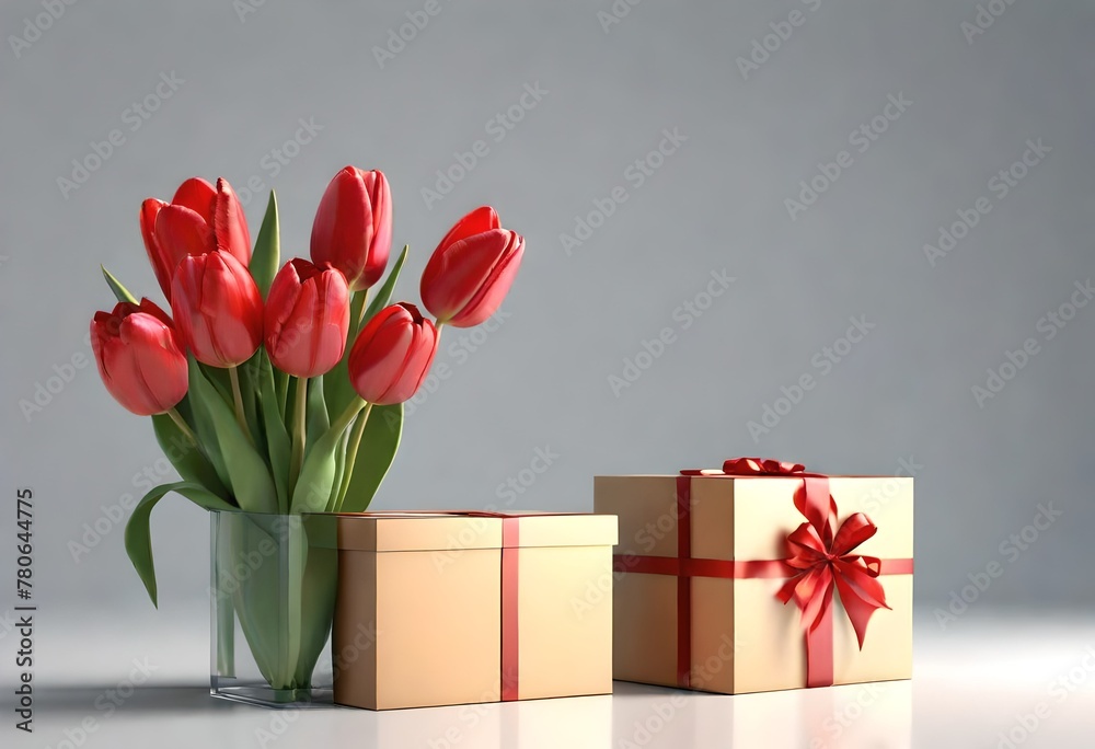 Fototapeta premium bouquet of tulips in a box