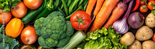A colorful array of fresh vegetables and variety of textures and hues, healthy eating and nutrition.