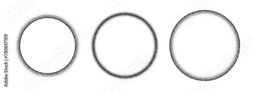Noise gradient frame made of dots. Circle border made of grains. Ring stipple texture. Round dotwork pattern. Grunge shape.