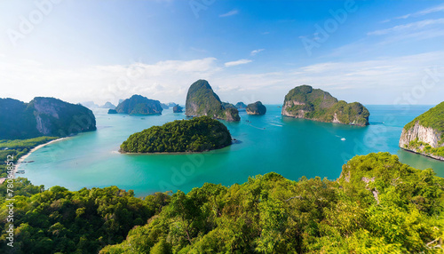 aerial landscape view above beautiful archipelago group of small island Angthong Islands National