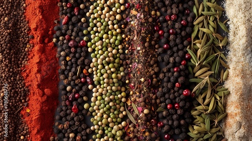 background of various aromatic spices. Assortment of oriental herbs and spices. top view. copy space.