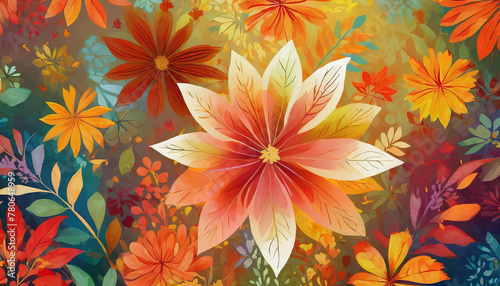 background illustration of beautiful and bright colorful flower design in autumn season