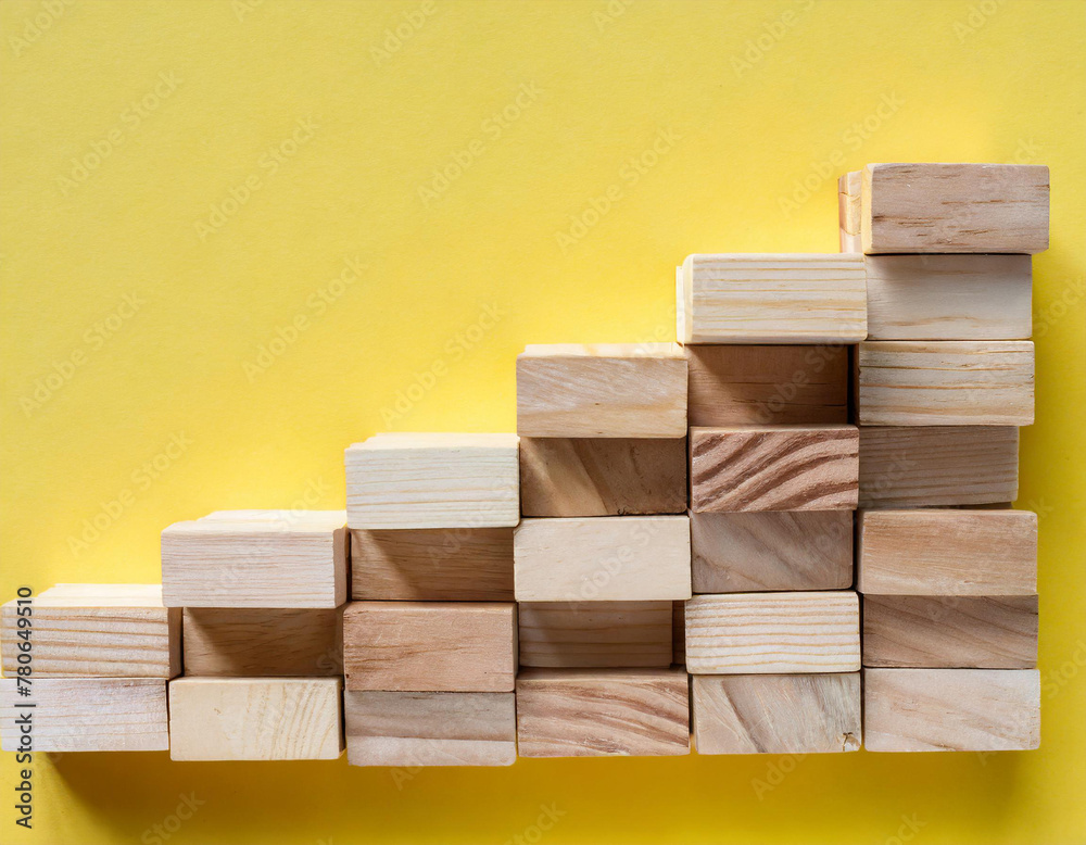 Business process, Workflow, Flowchart, Process Concept with Wooden cubes on yellow background