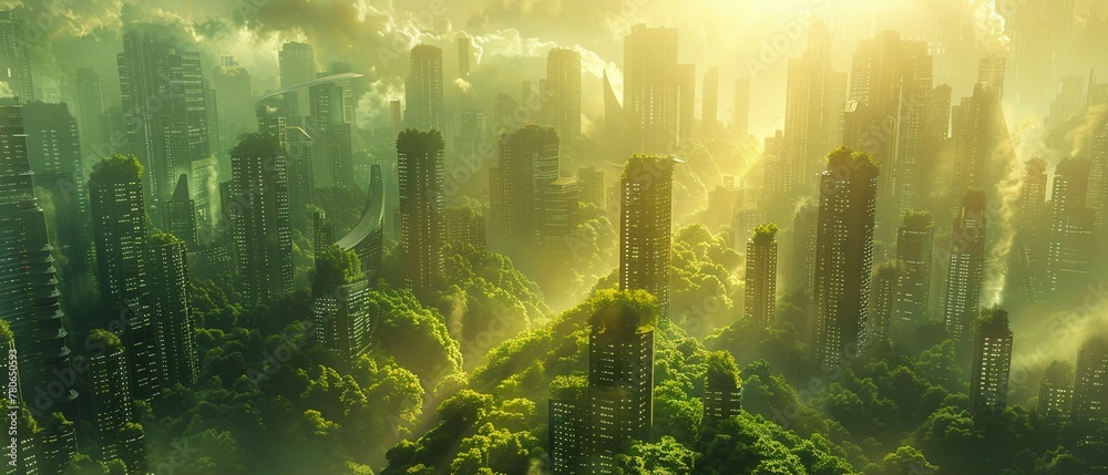 Imagine a futuristic ecofriendly cityscape rendered in a threedimensional format ,super realistic,soft shadown