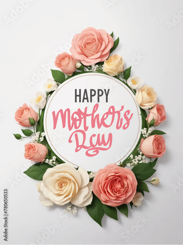 a mother's day card design with calligraphy and a wreath with carnation flowers and roses