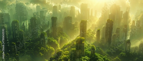 Imagine a futuristic ecofriendly cityscape rendered in a threedimensional format ,super realistic,soft shadown photo