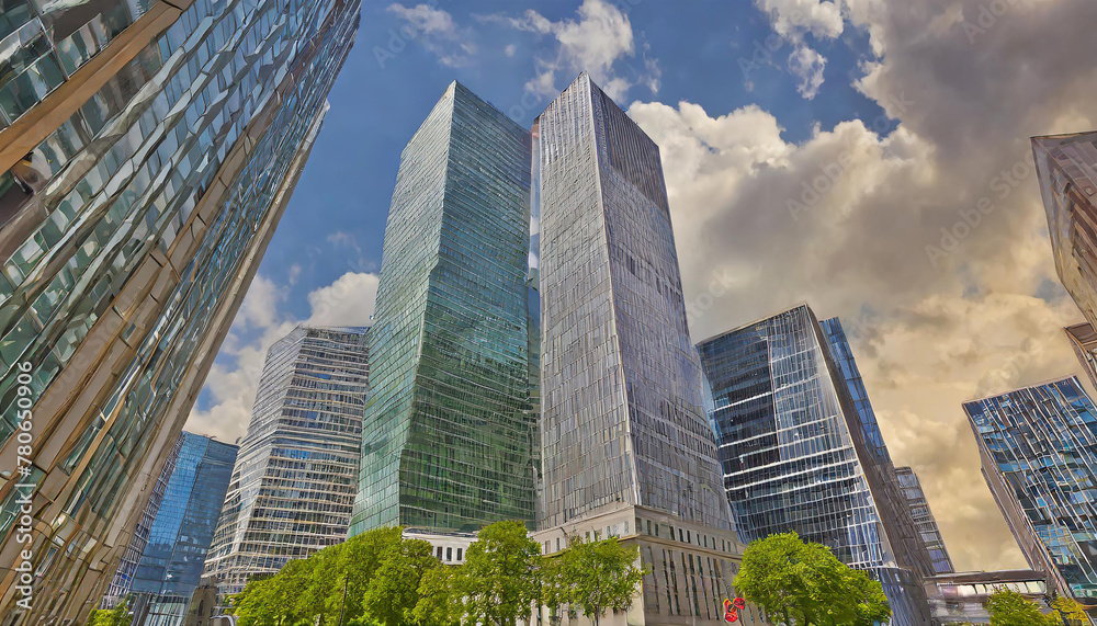 Financial district with modern skyscraper buildings Financial district with modern skyscraper buildings