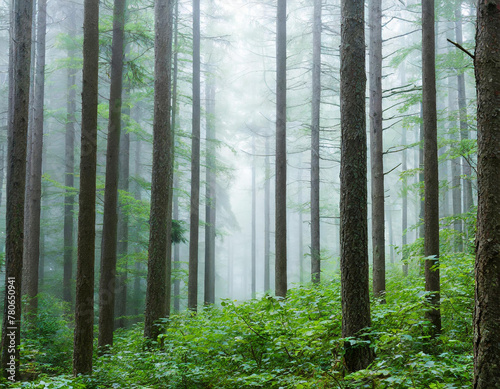 Foggy Forest Filled With Dense Trees