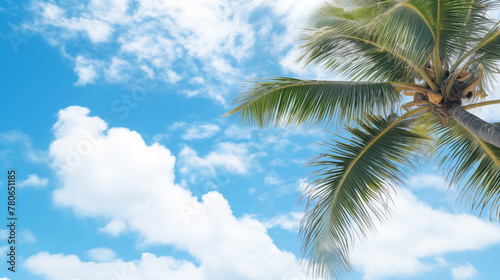 Coconut tree on blue sky with white cloud. Summer and vacation time. © Nittaya