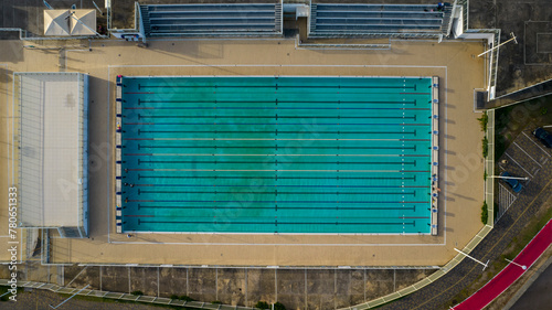 Empty olympic pool in Salvador, Bahia, Vertical top view