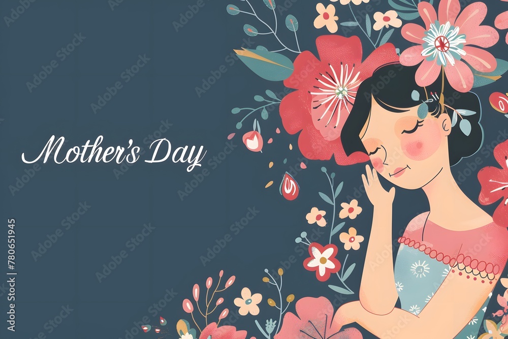 mothers day, mother and daughter illustration concept banner or poster card