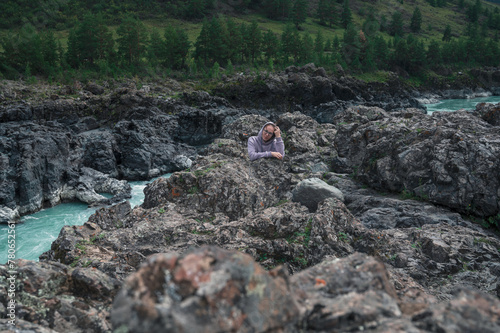 Woman at the river Katun