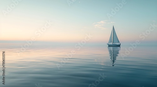 Serene Sailboat on Calm Ocean at Twilight 