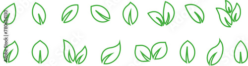 Green leaf vector icons. Eco leaf logo. Simple linear leaves of trees and plants. Elements for eco friendly and bio logo,vegan. Green leaves collection. Ecology leaf symbol.
