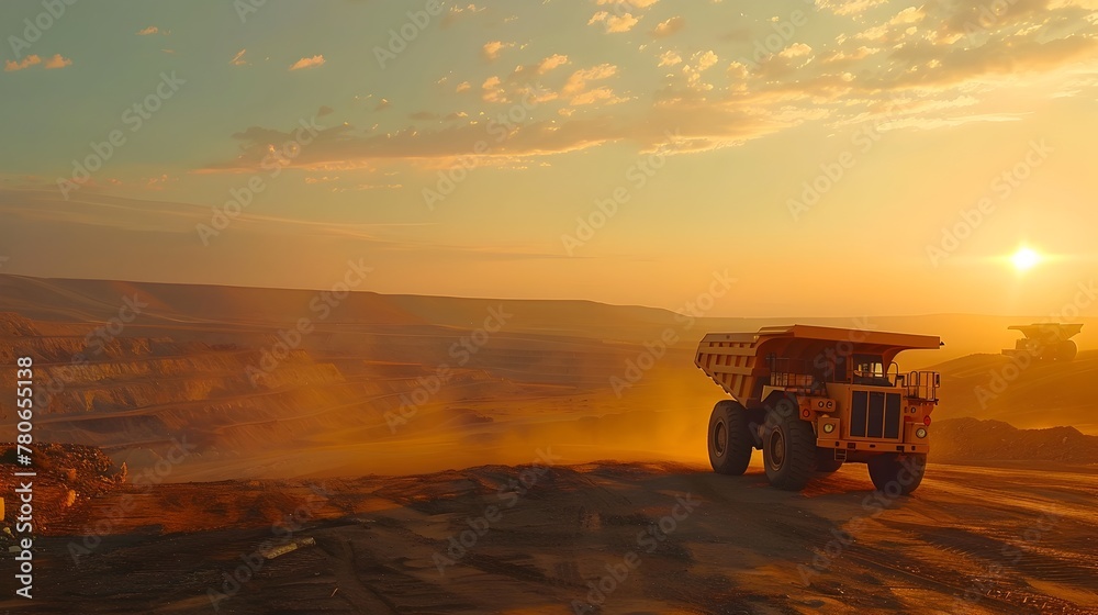 Fototapeta premium Solitary Mining Truck at Dawn in Rugged Landscape