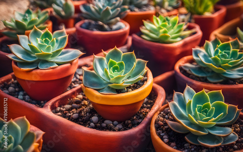 A small succulent in a colorful pot against a vibrant  abstract background  symbolizing growth and resilience.
