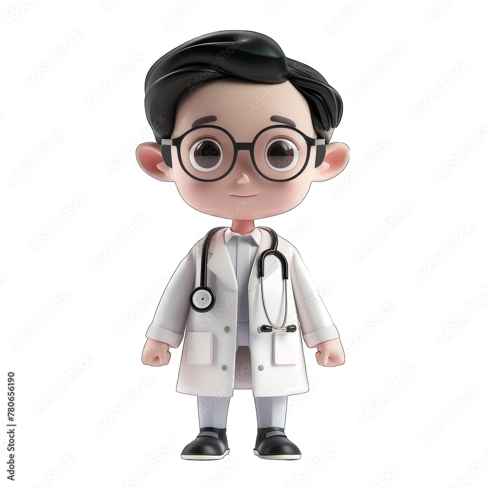 This 3D illustration captures the whimsical charm of a childlike doctor, outfitted in a pristine white lab coat and equipped with a trusty stethoscope This 3D illustration captures the whimsical charm of a childlike doctor, outfitted in a pristine white lab coat and equipped with a trusty stethoscope
