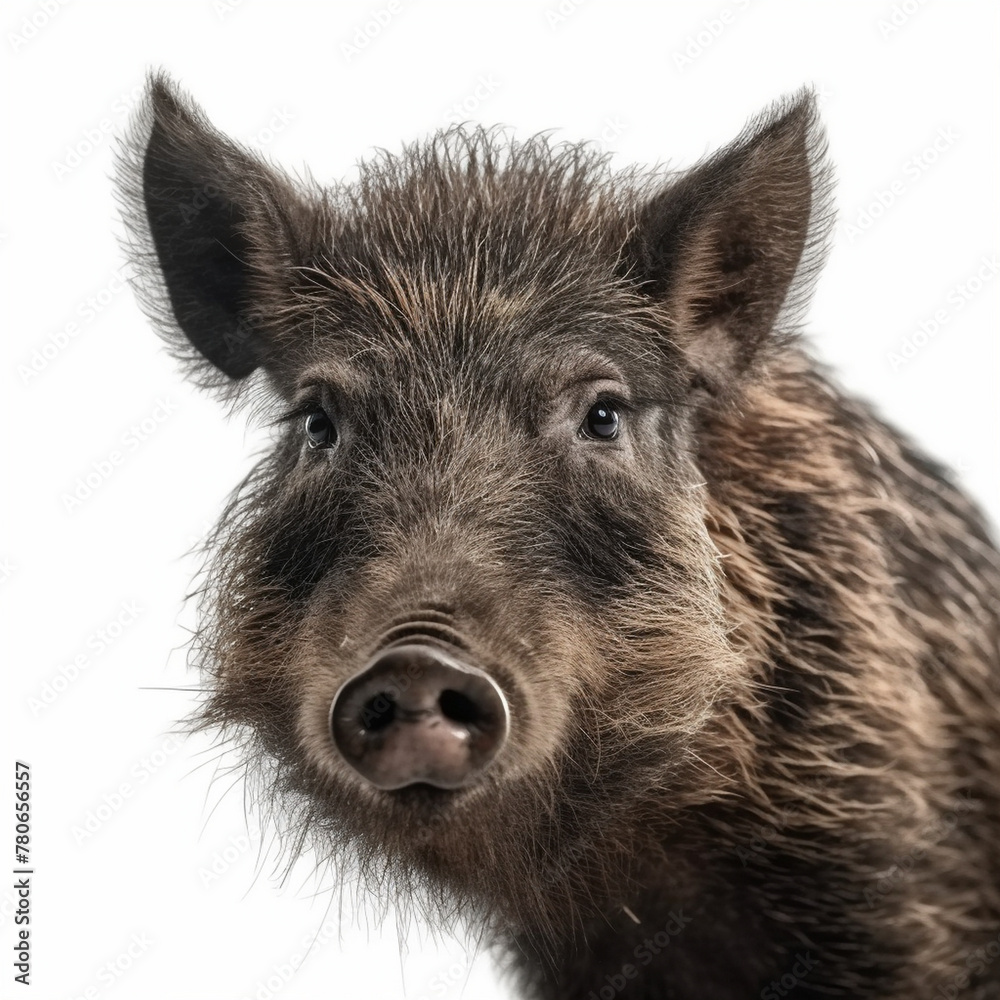 Wild Boar, Baby Boar in Close Up on White Background Wild Boar, Baby Boar in Close Up on White Background