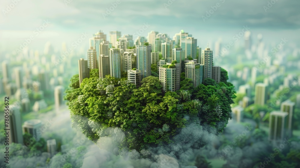 A 3D illustration of planet Earth, featuring a green cityscape A 3D illustration of planet Earth, featuring a green cityscape