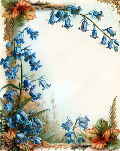Bluebells, A delicate border of bluebells, with their bellshaped flowers and cascading stems , Floral Borders and Frame Illustrations photo