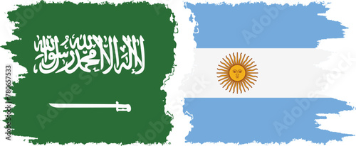 Argentina and Saudi Arabia grunge flags connection vector