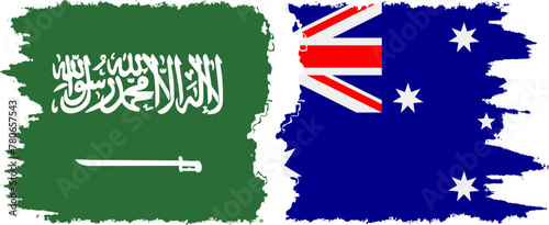 Australia and Saudi Arabia grunge flags connection vector