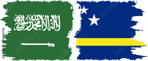 Curacao and Saudi Arabia grunge flags connection vector