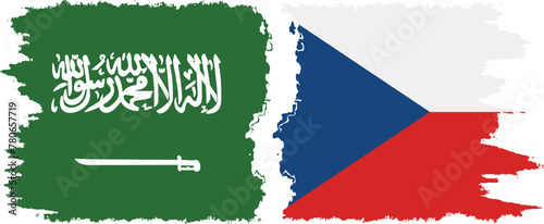 Czech and Saudi Arabia grunge flags connection vector
