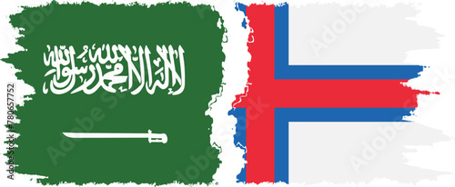 Faroe Islands and Saudi Arabia grunge flags connection vector