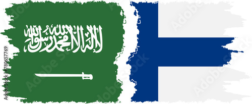 Finland and Saudi Arabia grunge flags connection vector
