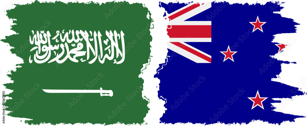 New Zealand and Saudi Arabia grunge flags connection vector New Zealand and Saudi Arabia grunge flags connection vector