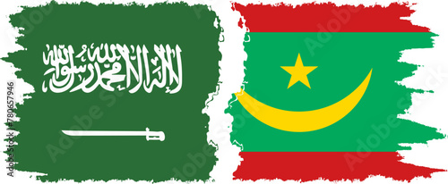 Mauritania and Saudi Arabia grunge flags connection vector
