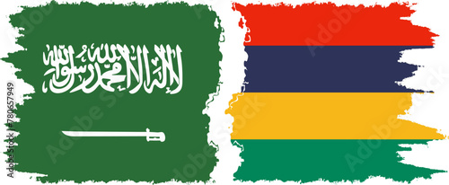 Mauritius and Saudi Arabia grunge flags connection vector