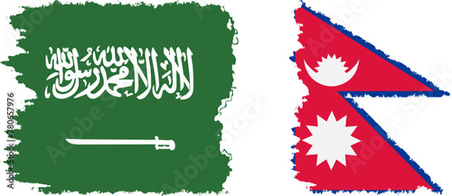 Nepal and Saudi Arabia grunge flags connection vector