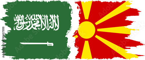Northern Macedonia and Saudi Arabia grunge flags connection vector