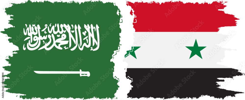 Syria and Saudi Arabia grunge flags connection vector