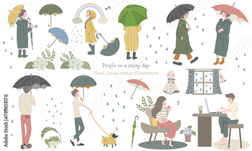 雨の日を過ごすいろんな人たち（シンプルタッチ）