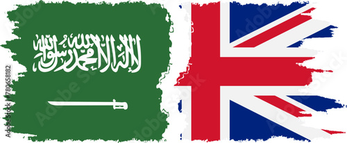 UK and Saudi Arabia grunge flags connection vector