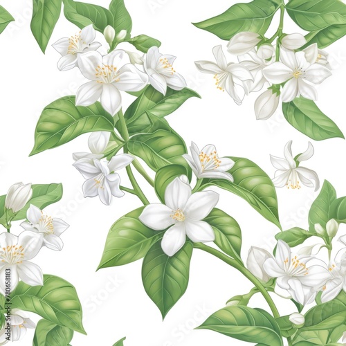 Jasmine flower draw background, seamless pattern © thesweetsheep