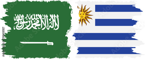 Uruguay and Saudi Arabia grunge flags connection vector