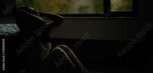 Photography Indian sad angry upset young adult fail abuse woman lady sitting alone lost job