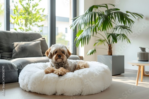 White Donut Dog Bed Made of Teddy Fleece Fabric in a Modern German Home