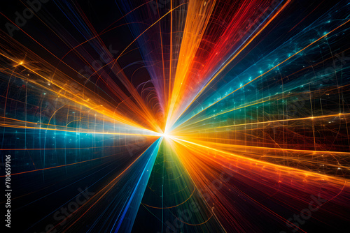 An abstract scene depicting a pulsating network of light and energy Lines of varying thickness and color intertwine, Background image of tablecloth and wallpaper photo
