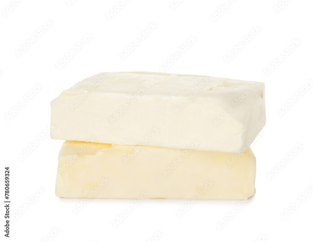 Blocks of tasty butter isolated on white