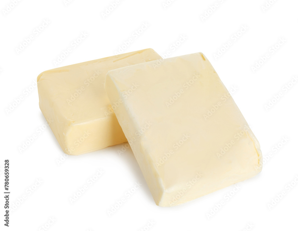 Blocks of tasty butter isolated on white